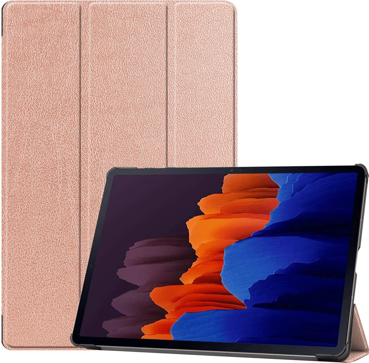 3-Vouw sleepcover hoes - Geschikt voor Samsung Galaxy Tab S7 Plus / Tab S8 Plus - Rose Goud