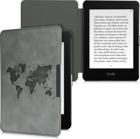 kwmobile e reader hoes geschikt voor Amazon Kindle Paperwhite (10. Gen - 2018) - Case van kunstleerleer - Wereldkaart design - In grijs van Merkloos — afbeelding 4