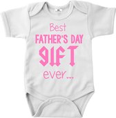 Rompertje vaderdag cadeau-Best father's day gift ever-wit-roze-korte mouw-Maat 68