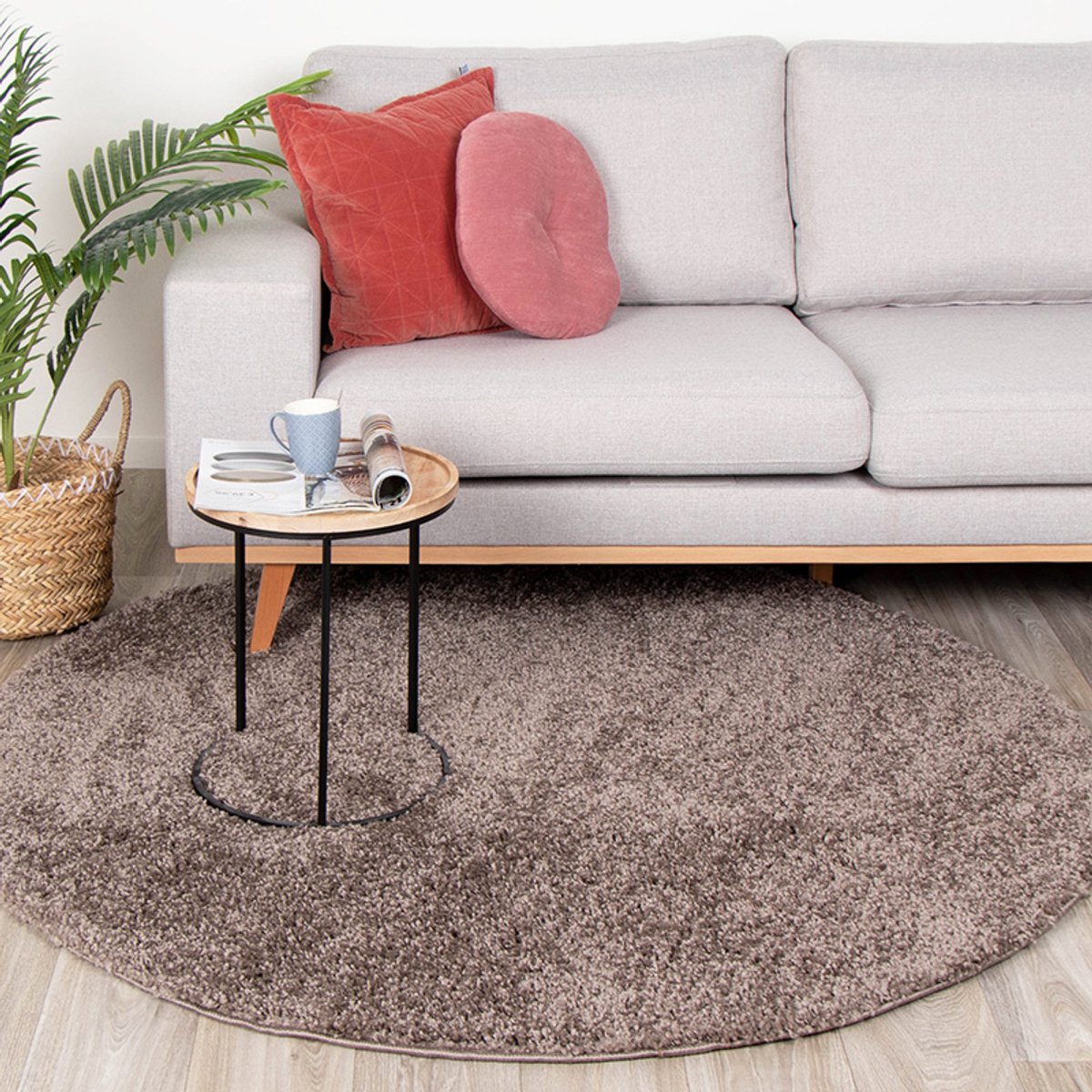 NATURL. Rond hoogpolig vloerkleed - Lofty Taupe - Ø 100cm