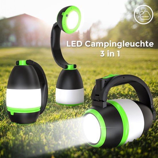 B.K.Licht - LED Kampeerlamp - zaklamp - 3 in 1 Zaklantaarn voor kinderen - tafellamp - tentlamp - opvouwbaar - zwart groen - 140 lumen - IP20 van B.K.Licht — afbeelding 5