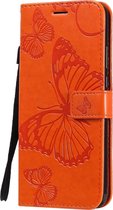 Motorola Moto G8 Power Lite Hoesje - Mobigear - Butterfly Serie - Kunstlederen Bookcase - Oranje - Hoesje Geschikt Voor Motorola Moto G8 Power Lite