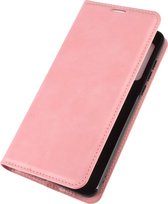 Motorola Moto G8 Hoesje - Mobigear - Retro Slim Serie - Kunstlederen Bookcase - Roze - Hoesje Geschikt Voor Motorola Moto G8