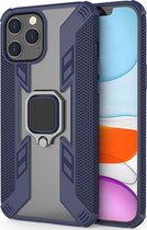Apple iPhone 12 Pro Max Hoesje - Mobigear - Armor Ring Serie - Hard Kunststof Backcover - Blauw - Hoesje Geschikt Voor Apple iPhone 12 Pro Max