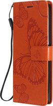 Sony Xperia 10 II Hoesje - Mobigear - Butterfly Serie - Kunstlederen Bookcase - Oranje - Hoesje Geschikt Voor Sony Xperia 10 II