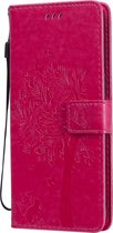 LG V60 ThinQ Hoesje - Mobigear - Tree Serie - Kunstlederen Bookcase - Magenta - Hoesje Geschikt Voor LG V60 ThinQ