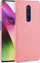 OnePlus 8 Hoesje - Mobigear - Croco Serie - Hard Kunststof Backcover - Roze - Hoesje Geschikt Voor OnePlus 8