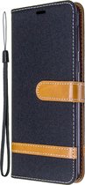 Samsung Galaxy A21 Hoesje - Mobigear - Fabric Serie - Katoen Bookcase - Zwart - Hoesje Geschikt Voor Samsung Galaxy A21