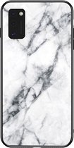 Samsung Galaxy A41 Hoesje - Mobigear - Marble Serie - Gehard Glas Backcover - Wit - Hoesje Geschikt Voor Samsung Galaxy A41