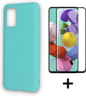 HB Hoesje Geschikt voor Samsung Galaxy A02S Turquoise & Fullscreen Glazen Screenprotector - Siliconen Back Cover