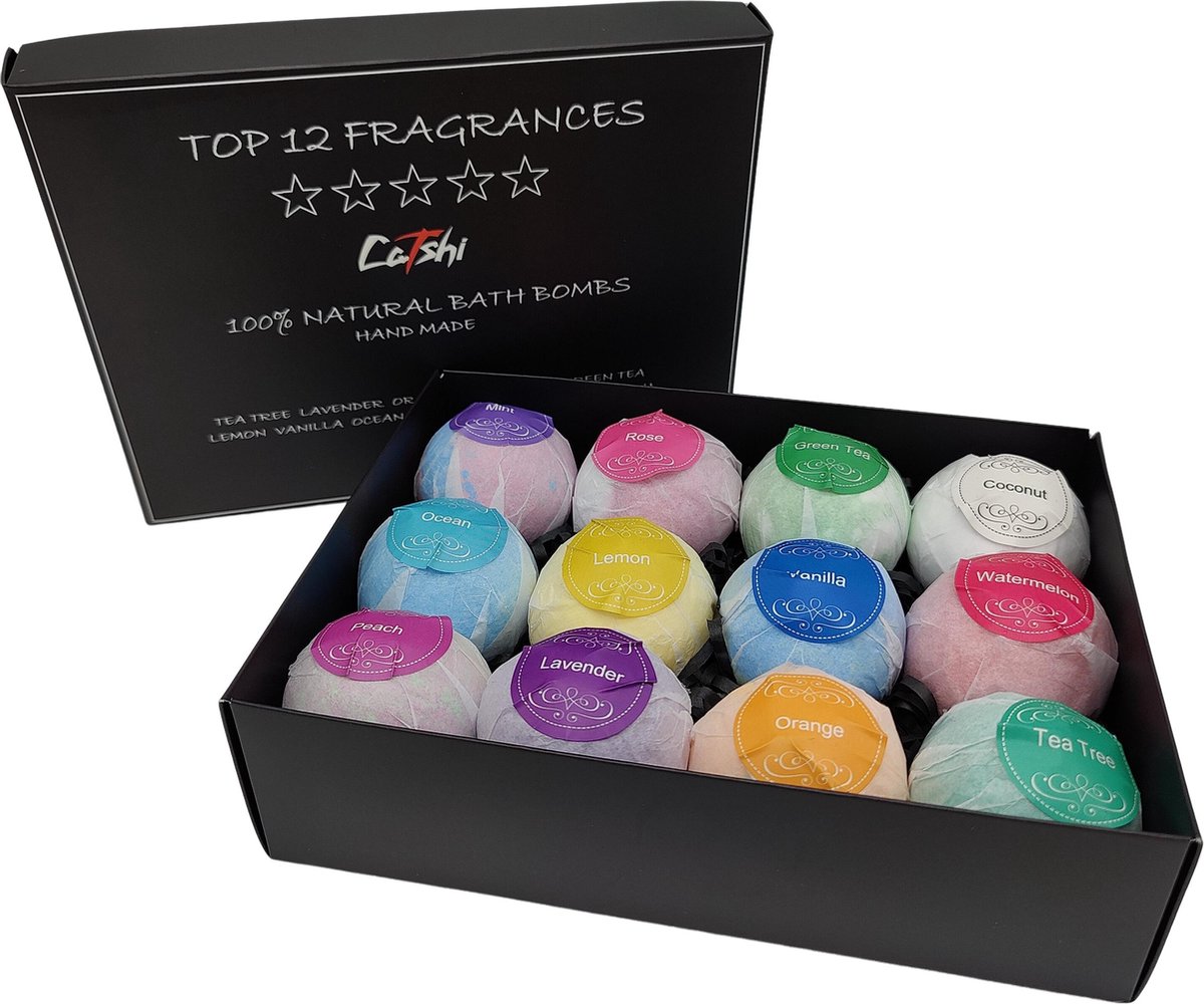 Catshi -100% Natuurlijke Bruisballen voor in Bad - 12 Etherische Aroma Badbommen - Handmade Bath Bom