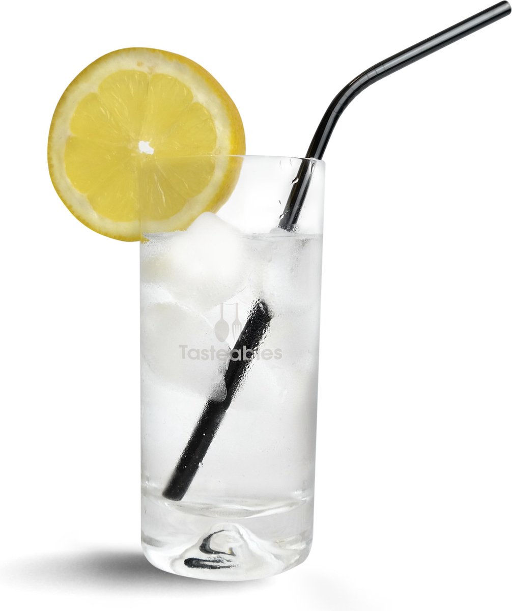 RVS Rietjes Gebogen - Cocktail Rietjes - Tasteables - Set van 8 - Herbruikbaar - Reinigingsborstel - 210mm lengte - Zwart — cadeau in Kookcadeaus - foto 2
