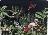2x stuks rechthoekige placemats jungle print zwart kurk 30 x 40 cm - Placemats/onderleggers - Tafeldecoratie