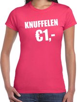 Fun t-shirt - knuffelen 1 euro - roze - dames - Feest outfit / kleding / shirt L