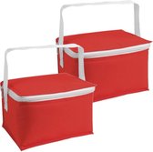 Set van 2x stuks kleine koeltassen voor lunch rood 20 x 14 x 12 cm 3.5 liter - Koeltassen