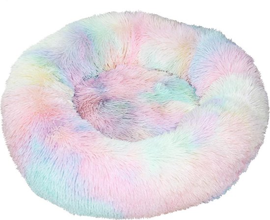 KUSSIES® Kussen 50 Cm Met Wasbare Hoes - Pastel Regenboog - Hondenkussen Kattenkussen - Donut Ronde Kattenmand Kat Hond Dierenkussen Fluffy Gekleurde