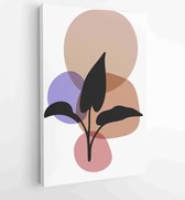 Botanical wall art vector set. Earth tone boho foliage line art drawing with abstract shape. 2 - Moderne schilderijen – Vertical – 1866300562 - 115*75 Vertical