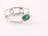 Fijne opengewerkte zilveren ring met jade - maat 19