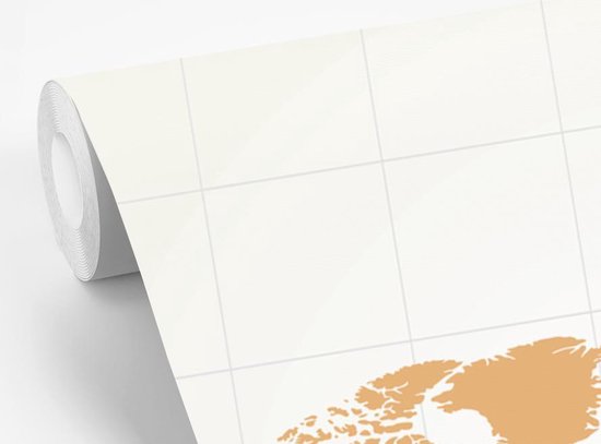 Papier peint photo vinyle - Carte du monde minimaliste en orange | Papier peint Wereldkaart largeur 280 cm x hauteur 280 cm - Tirage photo sur papier peint (disponible en 7 tailles)