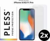 iPhone X, iPhone XS en iPhone 11 Pro Screenprotector Glas - 2x - Pless®