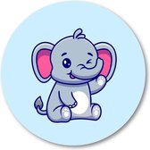 Schattige Zwaaiende Cartoon Olifant - Muurcirkel Forex 70cm | Wandcirkel voor binnen - Dieren - Kinderen - Kinderkamer