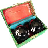 Inuk - Meridiaan Kogels - Chinese Ballen - Zwarte Yin Yang kogels - Blauw doosje - klankkogels -Draaiballen - Massage kogels - Met geluid