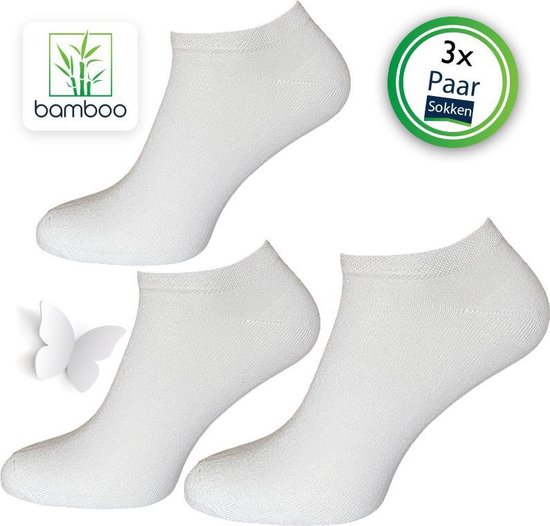 Bamboe enkelsokken Wit (3 Paar) | Sokken heren | Sneakersokken Maat 43-46 - Gratis verzending