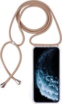 Vierhoekige anti-fall transparante TPU mobiele telefoonhoes met lanyard voor iPhone 11 Pro (beige)