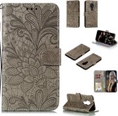 Voor Nokia 7.2 Lace Flower horizontale flip lederen tas met houder & kaartsleuven & portemonnee & fotolijst (grijs)