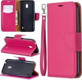Litchi textuur pure kleur horizontale flip pu lederen tas met houder en kaartsleuven en portemonnee en lanyard voor Nokia 2.2 (rose rood)