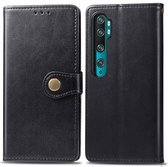 Voor xiaomi mi note10 pro retro effen kleur lederen gesp mobiele telefoon bescherming lederen tas met fotolijst & kaartsleuf & portemonnee & beugel functie (zwart)