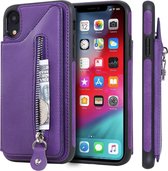 Voor iPhone XR effen kleur dubbele gesp rits schokbestendige beschermhoes (paars)