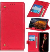 Koperen gesp retro textuur horizontale flip lederen tas voor Wiko Y80, met houder en kaartsleuven en portemonnee (rood)