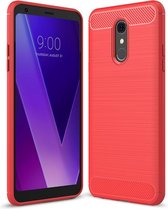 Brushed Texture Carbon Fibre Shockproof TPU Case voor LG Q Stylus (Rood)