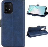 Voor Galaxy M80s / A91 / S10 Lite dubbele gesp Crazy Horse Business mobiele telefoon Holster met kaarthouder Beugelfunctie (blauw)