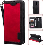 Voor xiaomi redmi k20 retro splicing horizontale flip lederen case met kaartsleuven & houder & portemonnee (rood)