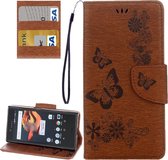 Voor Sony Xperia X Compact Butterflies Embossing Horizontale Flip Leather Case met houder & kaartsleuven & portemonnee & lanyard (bruin)