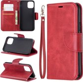 Retro lamsvacht textuur pure kleur horizontale flip pu lederen case voor iPhone 11 Pro, met houder & kaartsleuven & portemonnee & lanyard (rood)