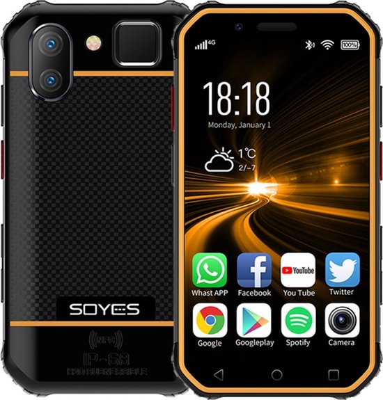 SOYES S10 3GB + 32GB, Dual Back Camera, Face ID & Fingerprint Identification, 3.0 inch Android 6.0 MTK6737M Quad Core tot 1,3 GHz, Dual SIM, Bluetooth, WiFi, GPS, NFC, Netwerk: 4G, Ondersteuning voor Google Play (zwart geel)