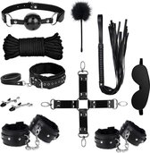 Quick Relief Bondage set - BDSM - Premium Kwaliteit - 10-delig - Handboeien - Enkelboeien - Zweep - Kietelaar - Blinddoek en meer
