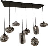 MBC-light -Hanglamp Bulbs - 8 lichts smoke mixed bollen - met zwarte ophangplaat 140x40cm
