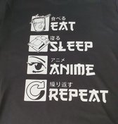 EAT SLEEP ANIME REPEAT T-shirt zwart - Maat L - Trippin Balls - Anime - ALLE MATEN