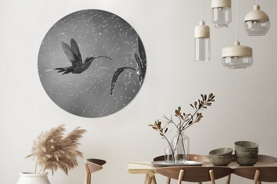 Colibri sous la pluie dans la nature du Costa Rica en noir et blanc Sticker mural cercle mural ⌀ 140 cm / cercle papier peint / cercle mural / cercle vivant - auto-adhésif et coupe ronde