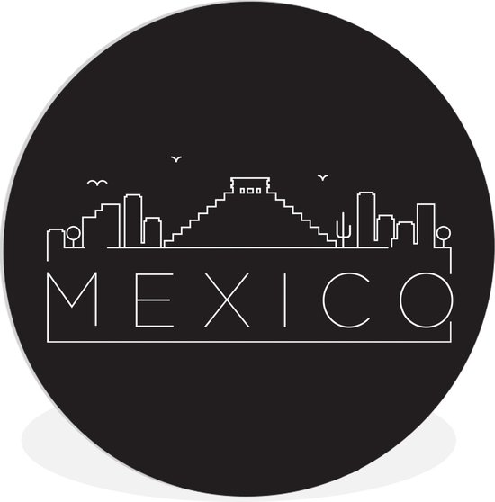 WallCircle - Wandcirkel ⌀ 120 - Stadsaanzicht "Mexico" op een zwarte achtergrond - Ronde schilderijen woonkamer - Wandbord rond - Muurdecoratie cirkel - Kamer decoratie binnen - Wanddecoratie muurcirkel - Woonaccessoires XXL