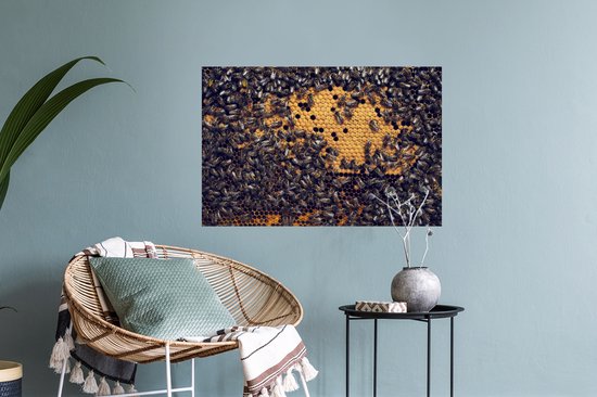 Sticker Muursticker Abeilles - nid d'abeille nid d'abeille - 60x40 cm - film autocollant - sticker mural repositionnable