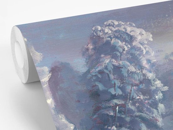 Papier peint photo peint vinyle - Une illustration d'une forêt d'hiver largeur 275 cm x hauteur 220 cm - Tirage photo sur papier peint (disponible en 7 tailles)