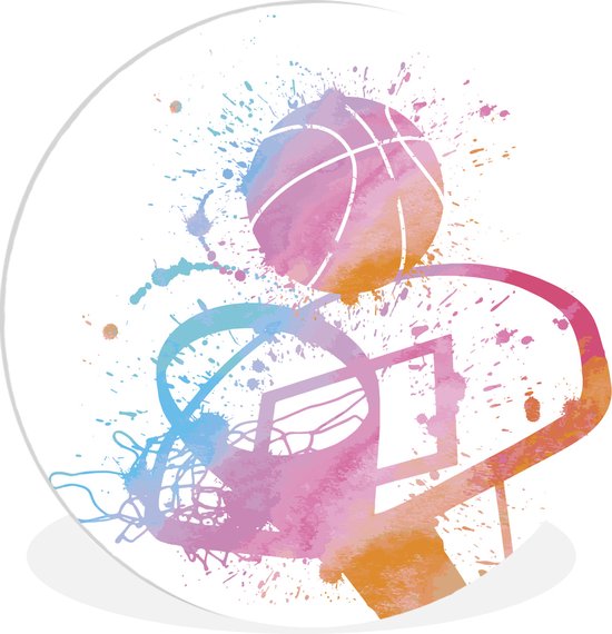 illustration d'un ballon de basket et d'un panier à l'aquarelle Assiette en plastique cercle mural ⌀ 60 cm - impression photo sur cercle mural / cercle vivant (décoration murale)
