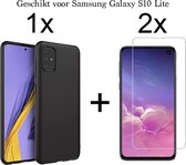 Samsung S10 Lite Hoesje - Samsung galaxy S10 Lite hoesje zwart siliconen case hoes cover hoesjes - 2x Samsung S10 Lite screenprotector