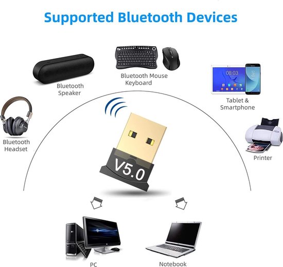 Bluetooth 5.0 USB Dongle Adapter, USB Bluetooth Adapter voor PC Laptop Desktop Computer, Bluetooth Dongle
