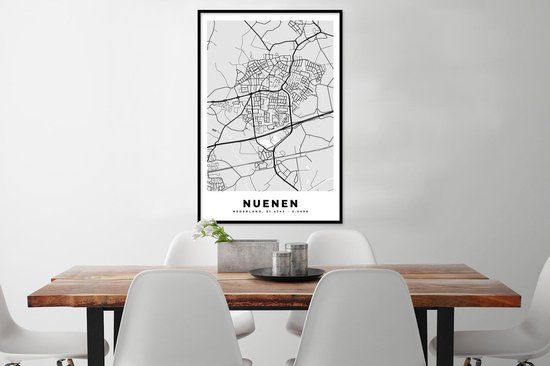 Affiche avec cadre Plan de la ville - Nuenen - Grijs - Wit - 60x90 cm - Carte